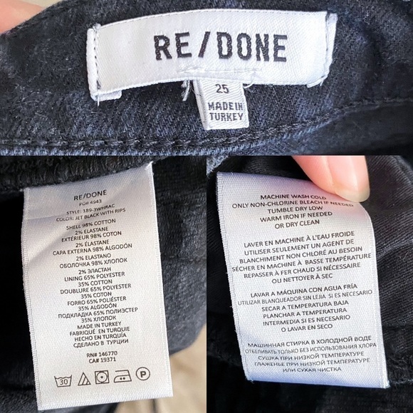 RE/DONE Jean 90s High Rise Ankle Crop Frayed Hole Jet Black With Rips 25 NWT - Picture 4 of 8